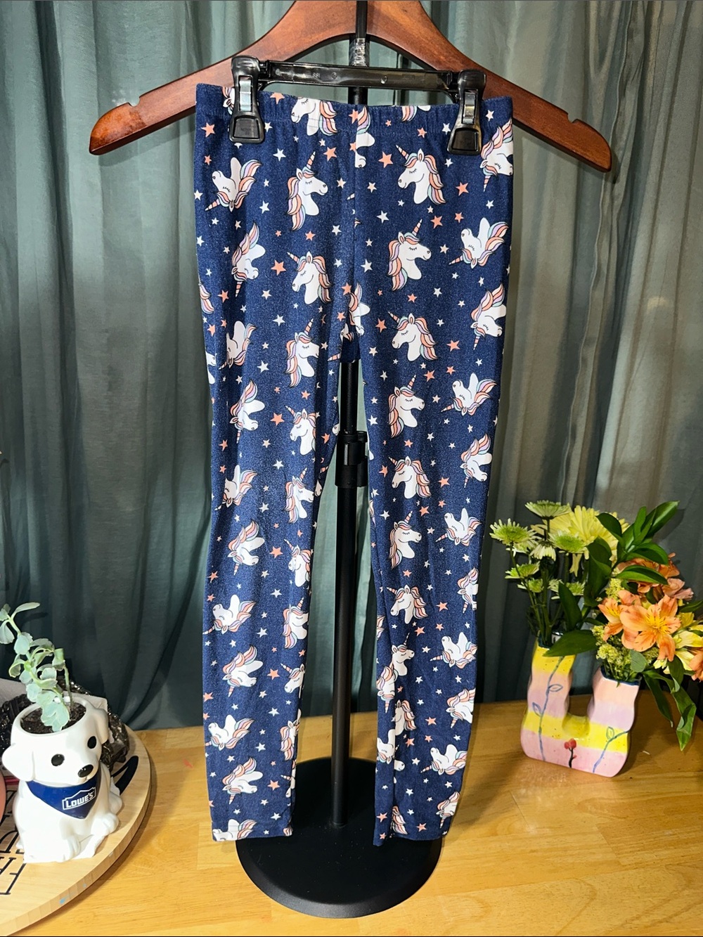 Kids Navy Unicorn Print Leggings M (7/8) B304